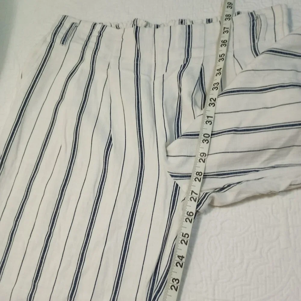 Indigo Rising Pants Cropped Striped Linen Cotton Blend Size M Womens